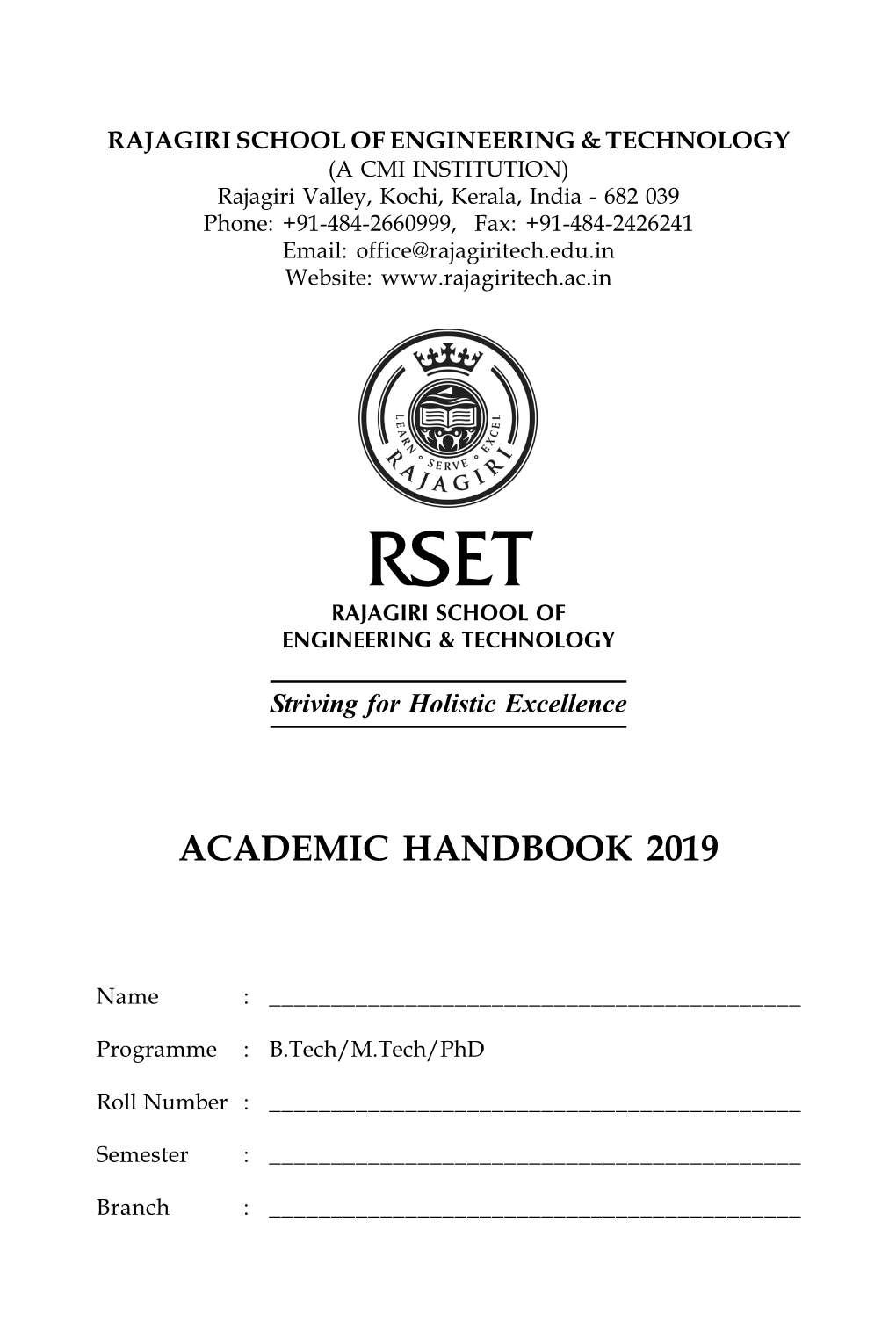 RSET Academic Handbook 2019 for S3,S5,S7