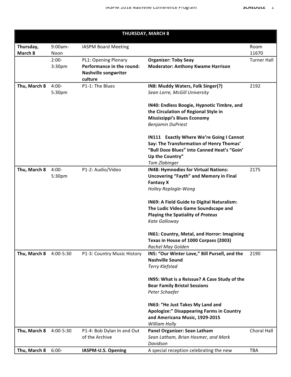 IASPM 2018 Nashville Conference Program SCHEDULE 1