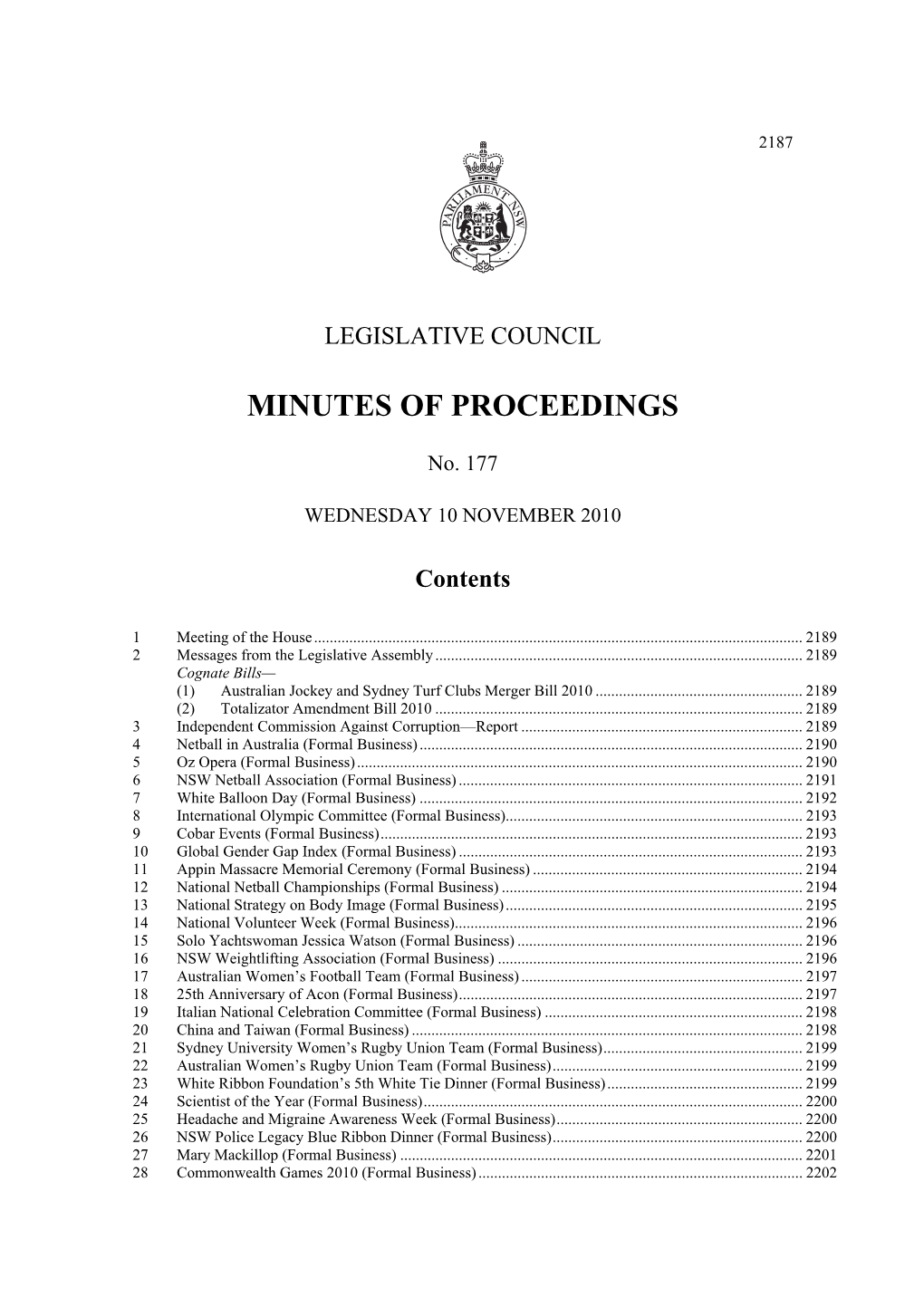 Minutes of Proceedings