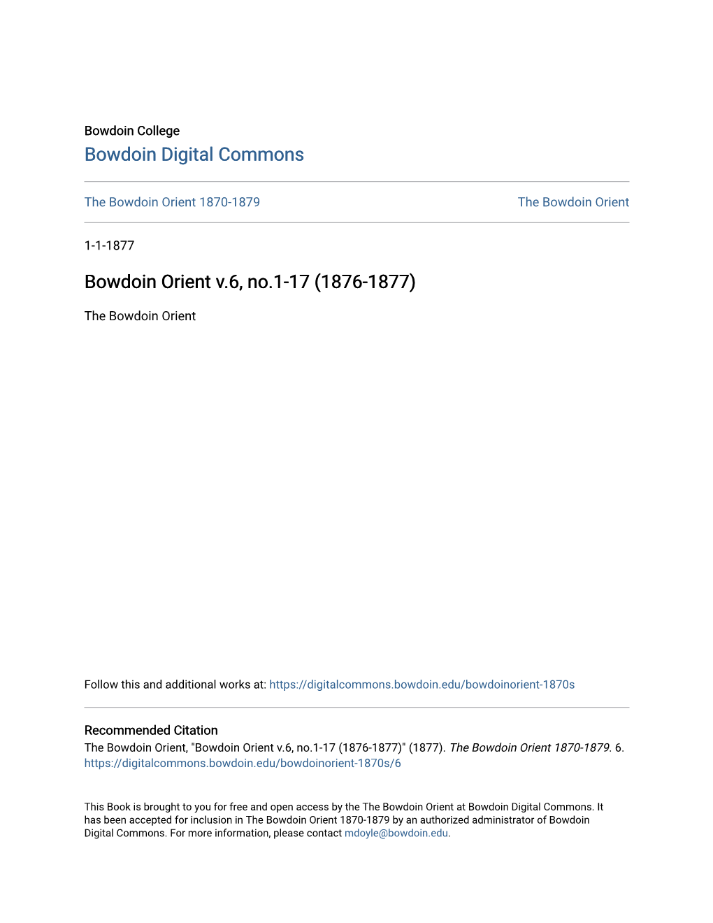 Bowdoin Orient V.6, No.1-17 (1876-1877)