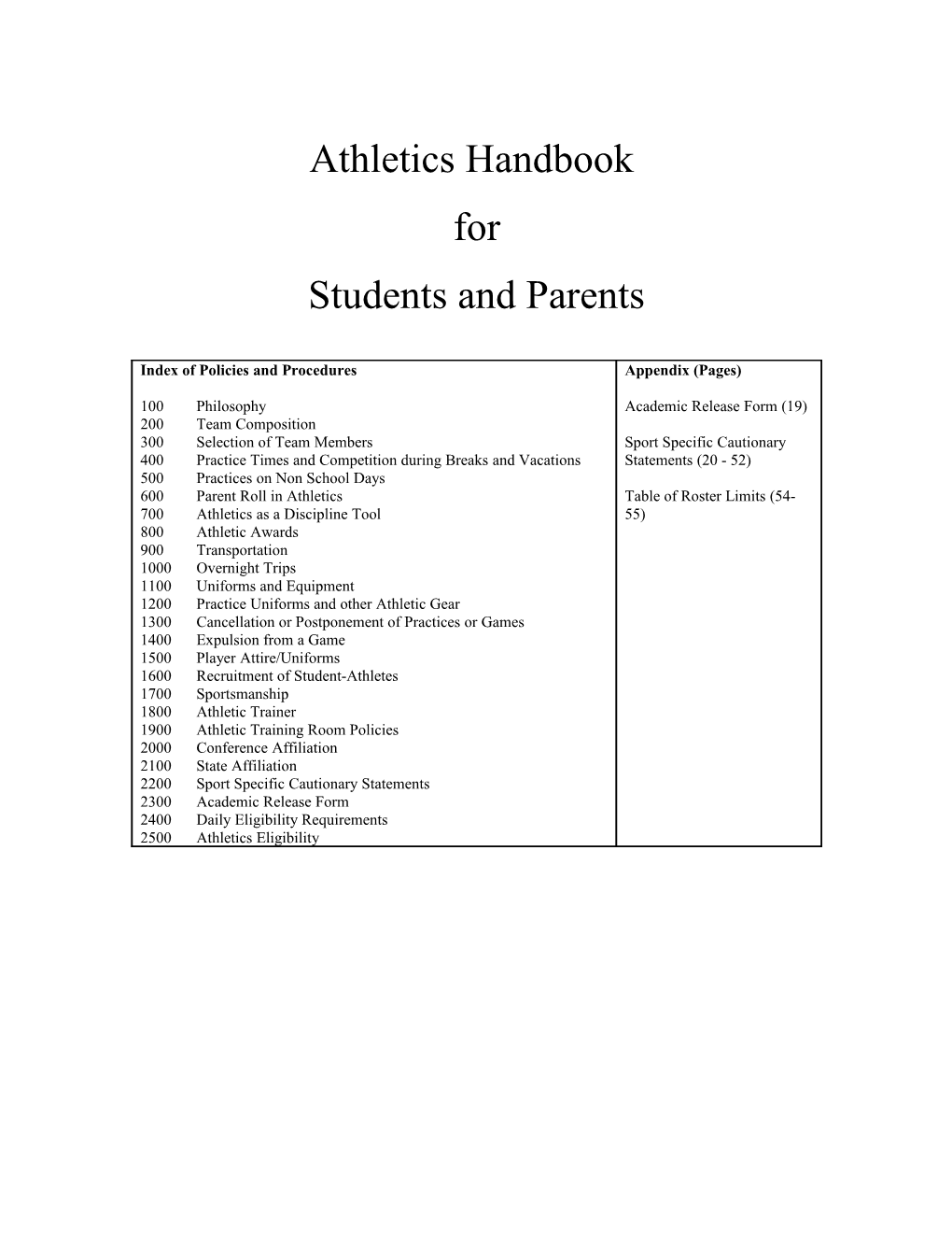 2006 Students and Parents Handbook - 8.7.06