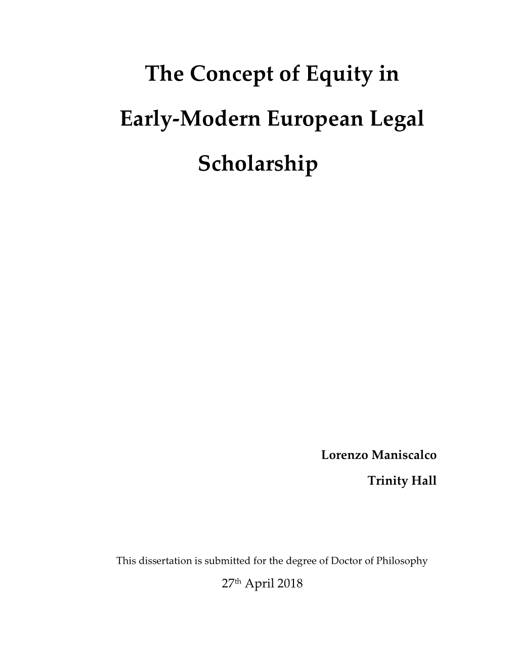 The Concept of Equity in Early-Modern European Legal