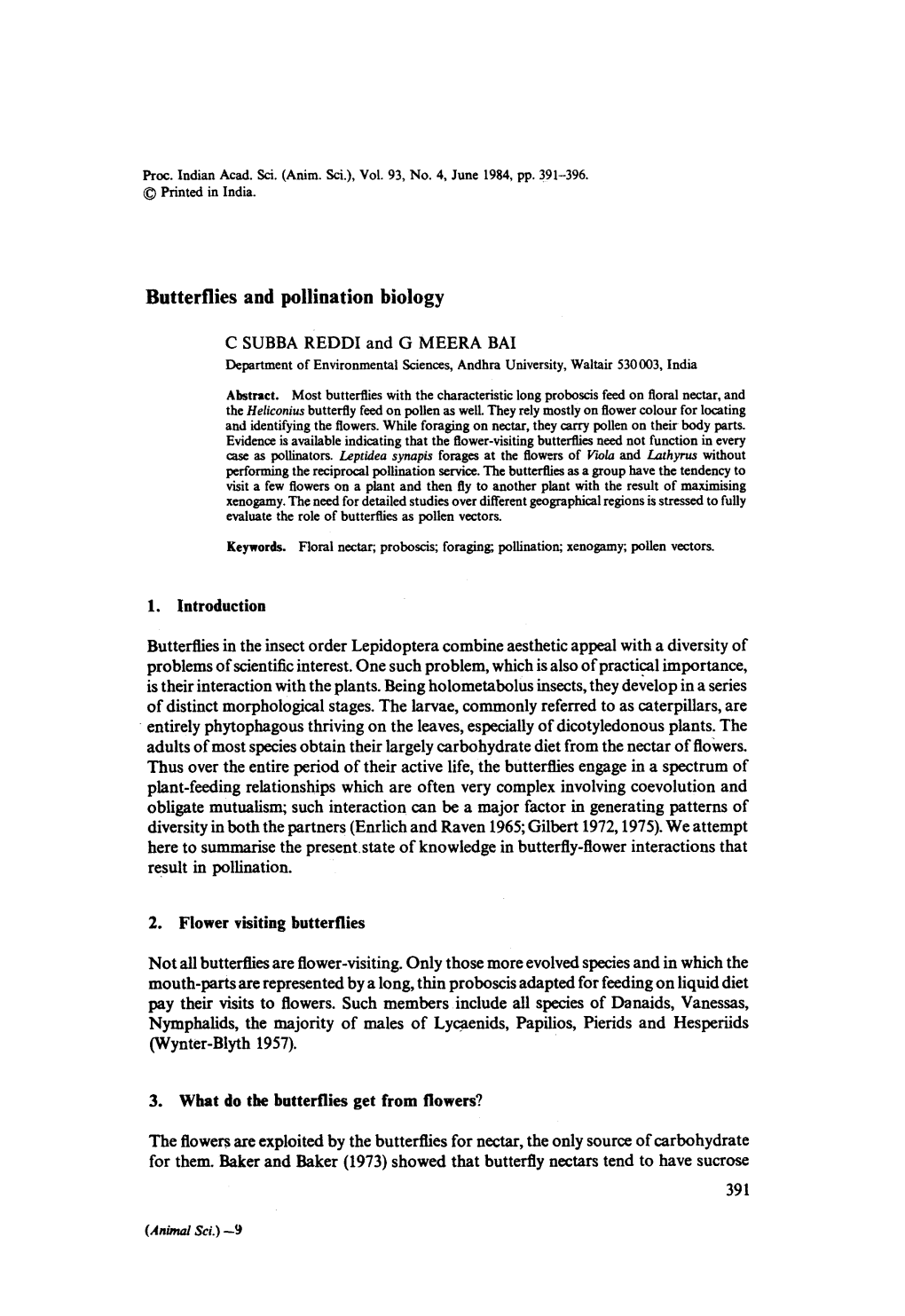 Butterflies and Pollination Biology