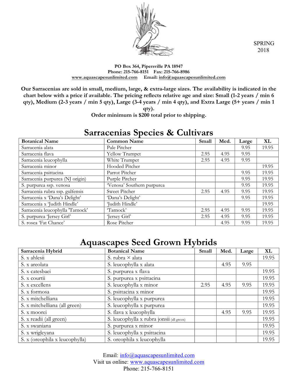 Sarracenias Species & Cultivars Aquascapes Seed Grown Hybrids