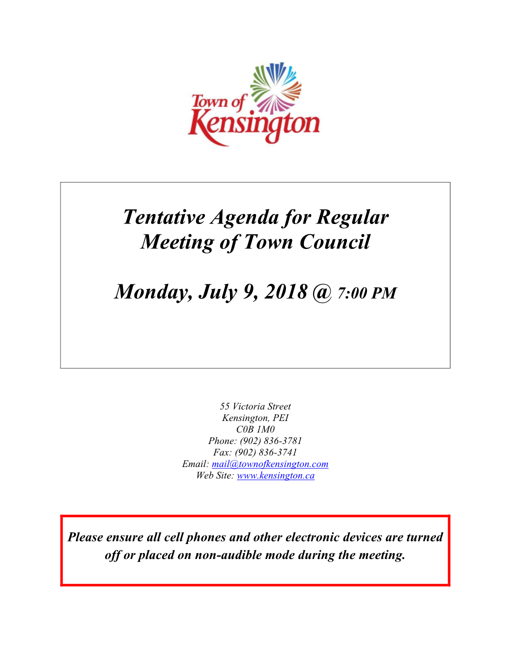 July 9, 2018 Tentative Agenda Package