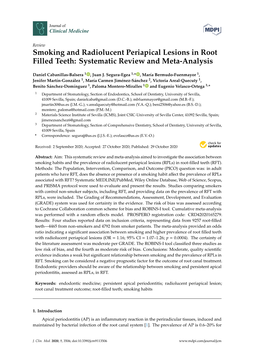 Smoking and Radiolucent Periapical Lesions in Root Filled Teeth: Systematic Review and Meta-Analysis