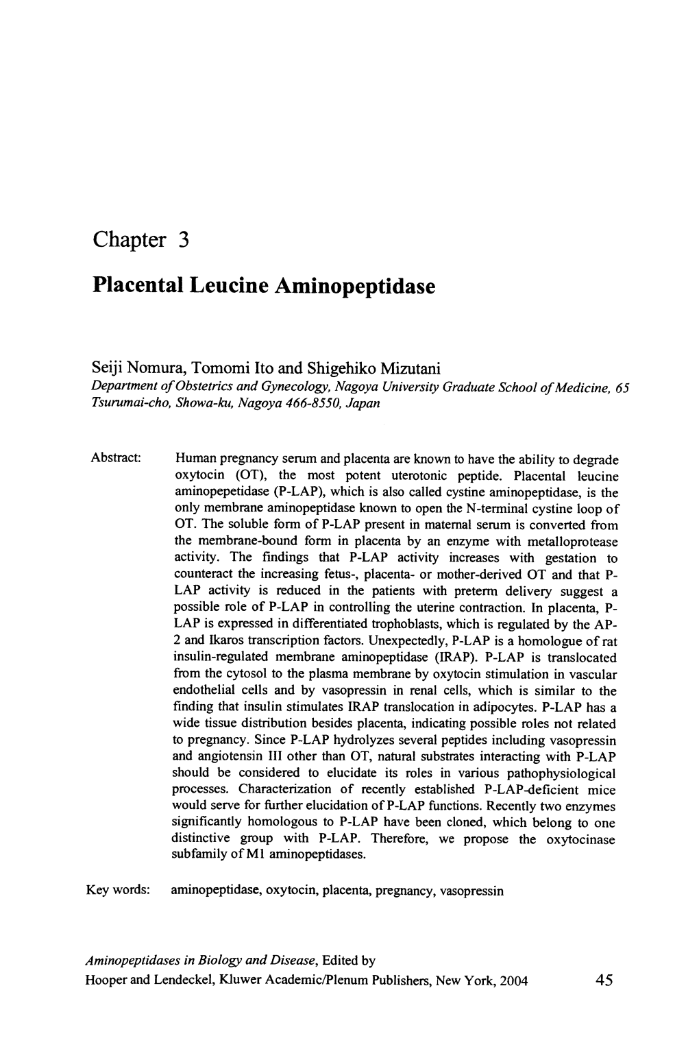 Placental Leucine Aminopeptidase