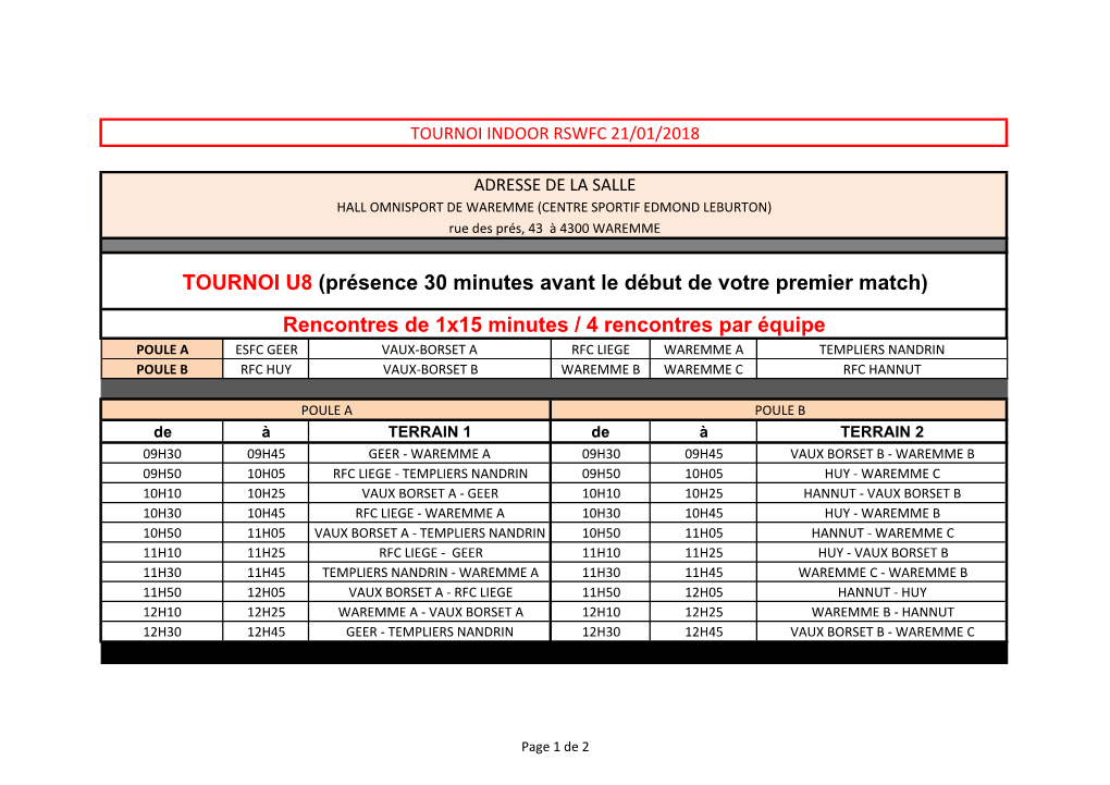 Rencontres De 1X15 Minutes / 4 Rencontres Par Équipe TOURNOI U8