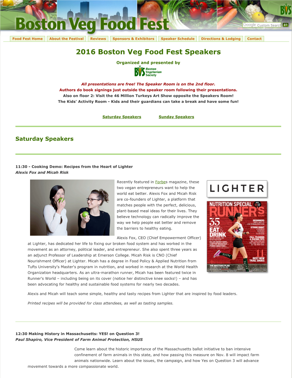 Boston Veg Food Fest Speakers 2016