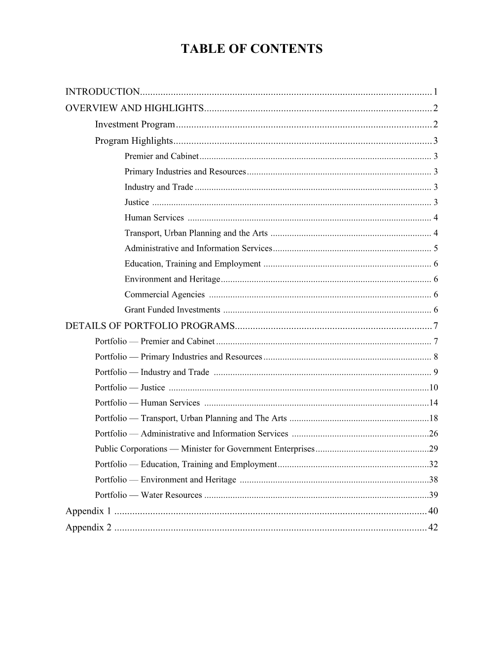 Table of Contents