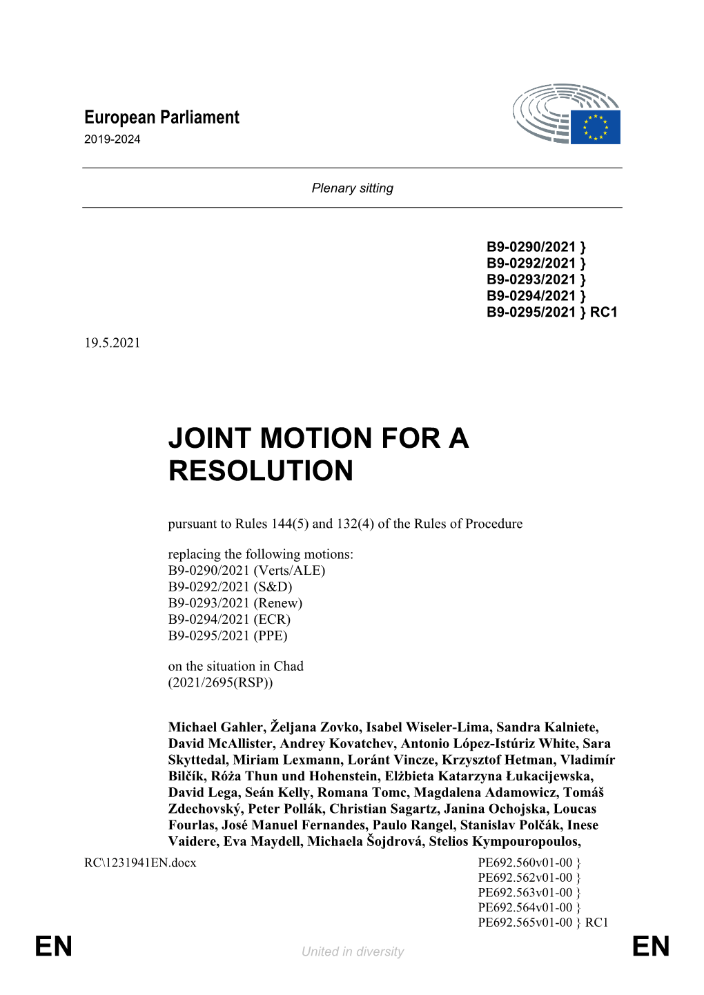 En En Joint Motion for a Resolution