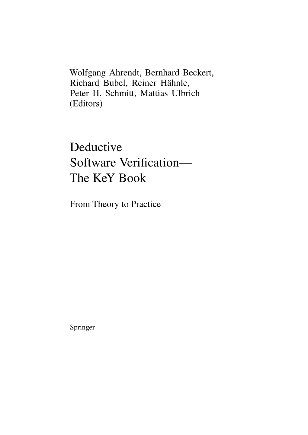 Deductive Software Verification— the Key Book