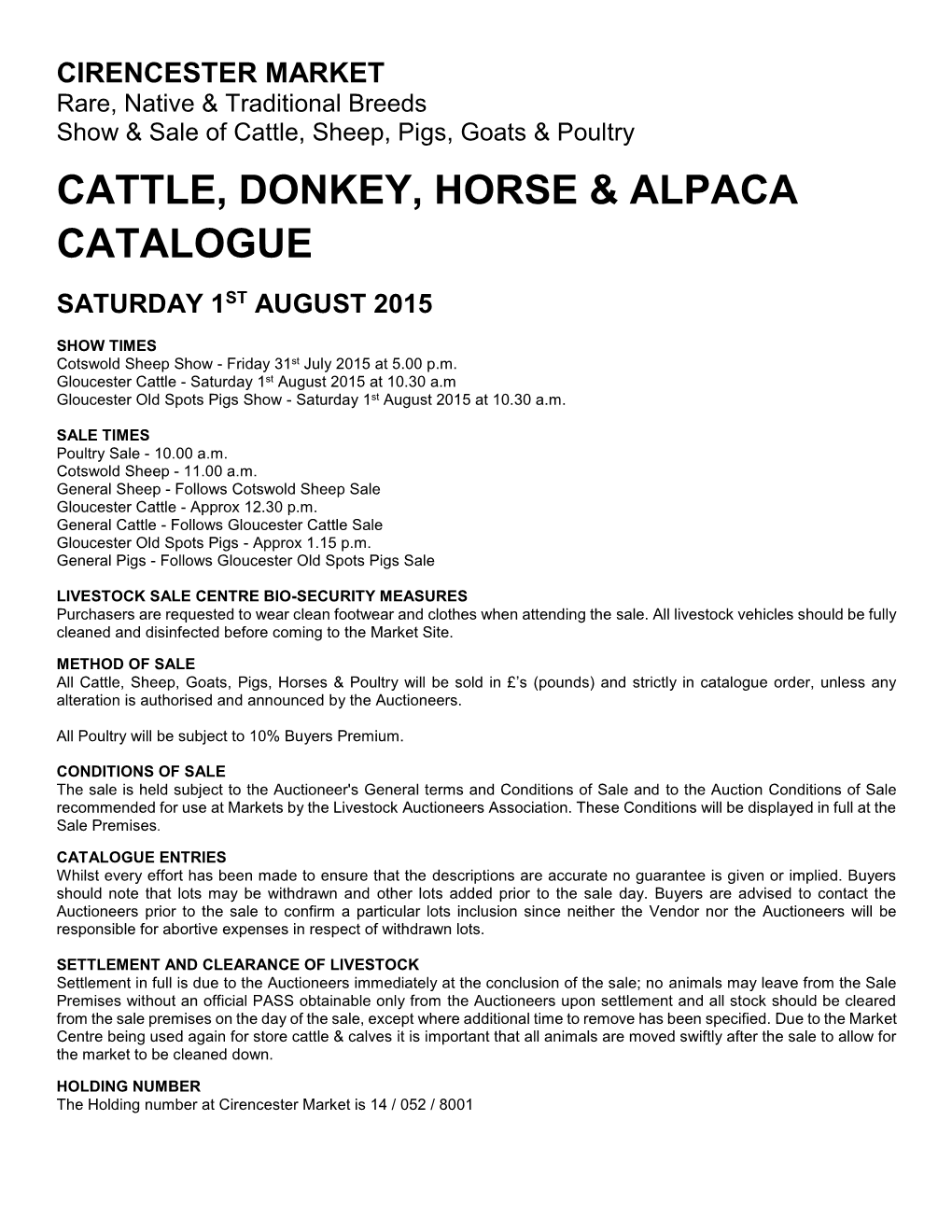 Cattle, Donkey, Horse & Alpaca Catalogue
