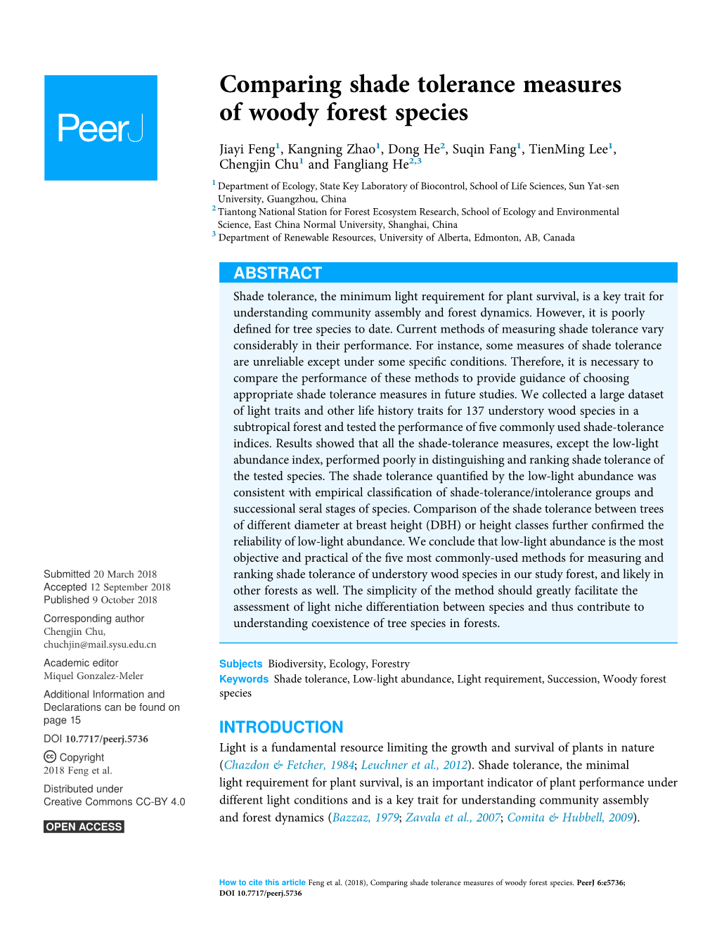 Comparing Shade Tolerance Measures of Woody Forest Species