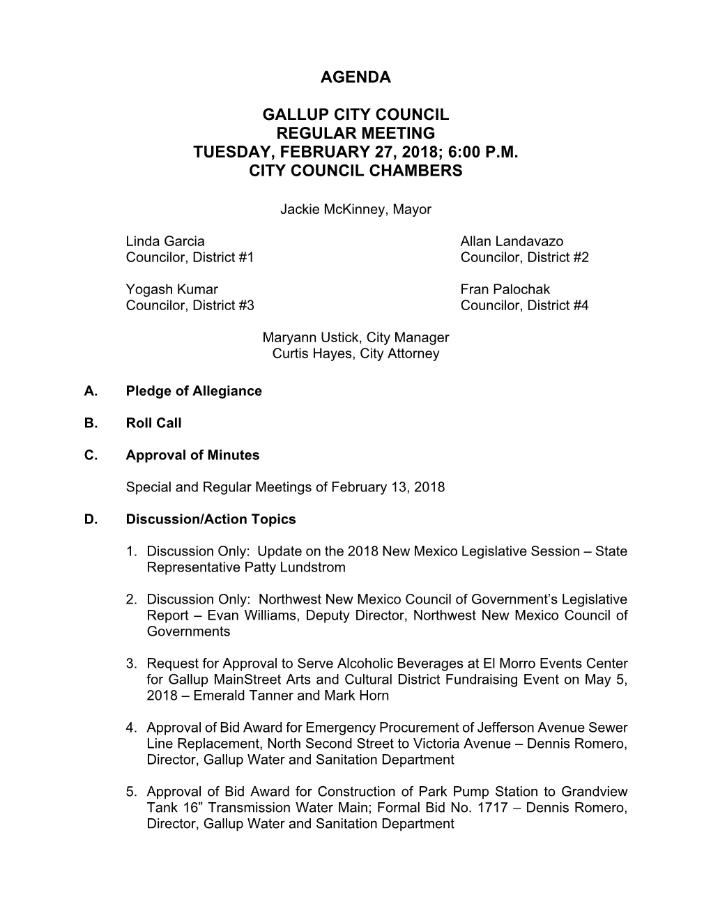 Agenda Gallup City Council Regular