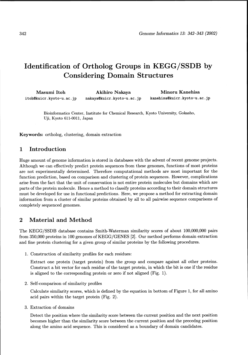 Identification of Ortholog Groups in KEGG/SSDB by Considering Domain Structures