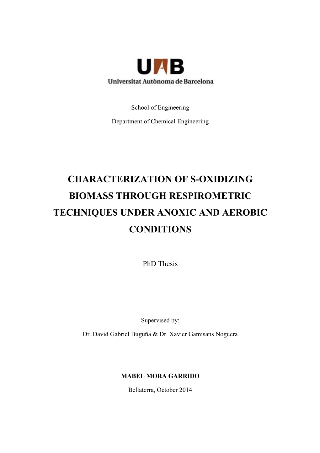 Characterization of S-Oxidizing Biomass Through Respirometric Techniques Under Anoxic and Aerobic Conditions