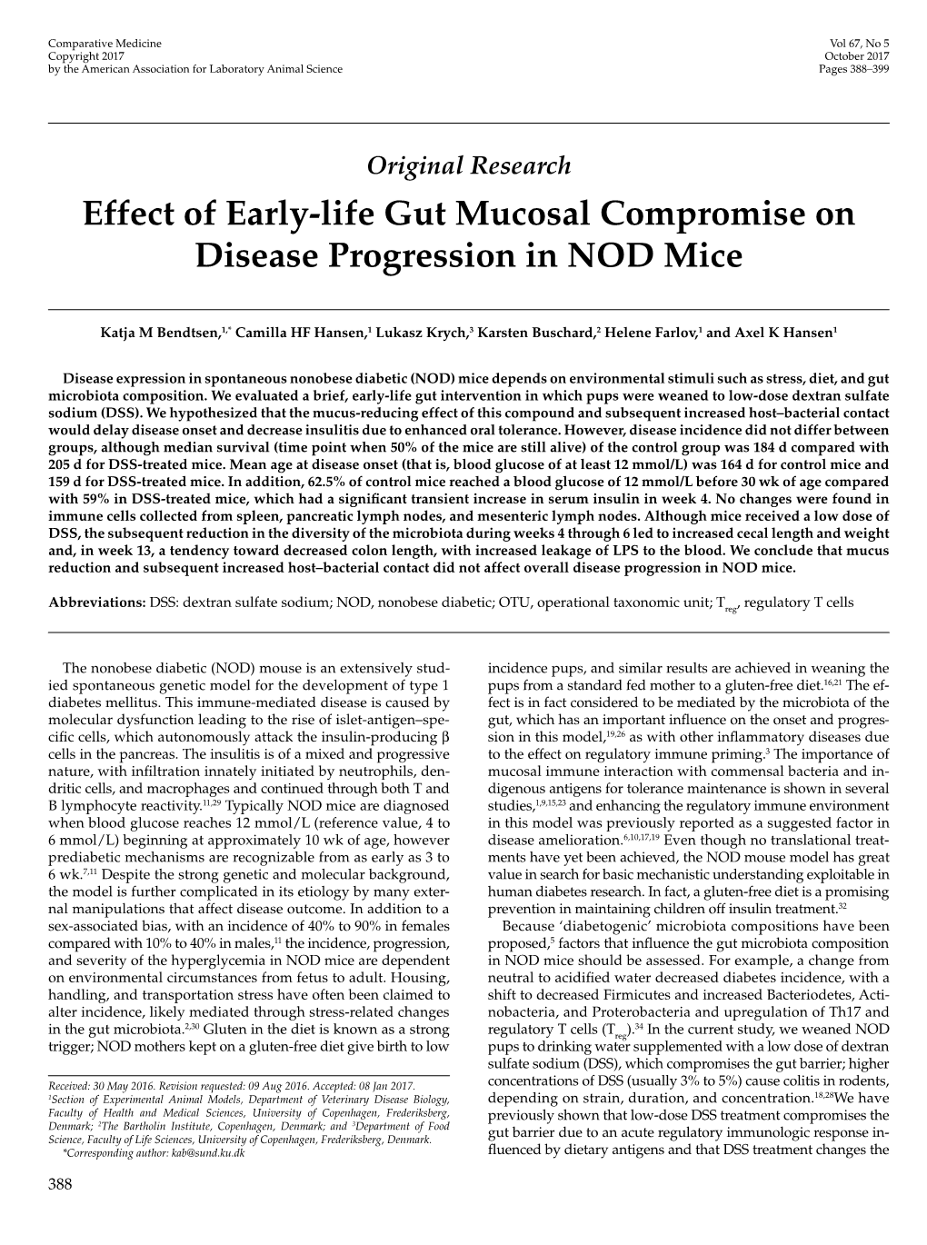 Effect of Early-Life Gut Mucosal Compromise on Disease Progression in NOD Mice