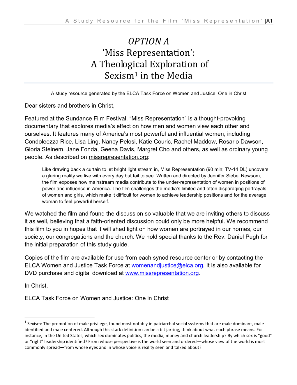 'Miss Representation': a Theological Exploration of Sexism1 in the Media