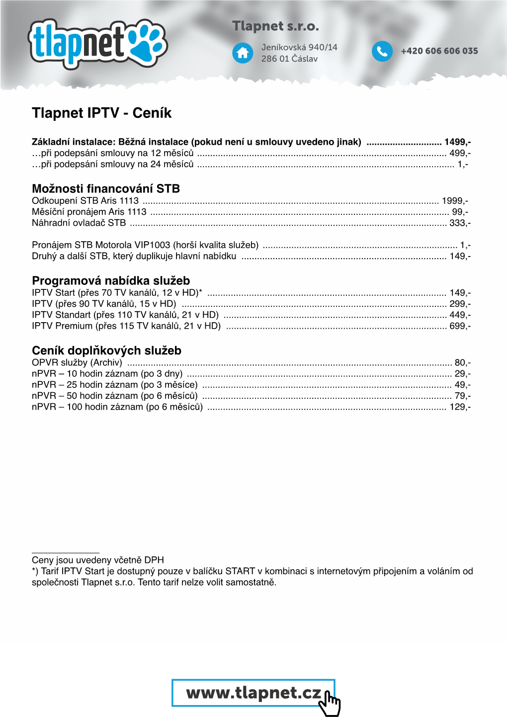 Tlapnet IPTV Ceník.Pages