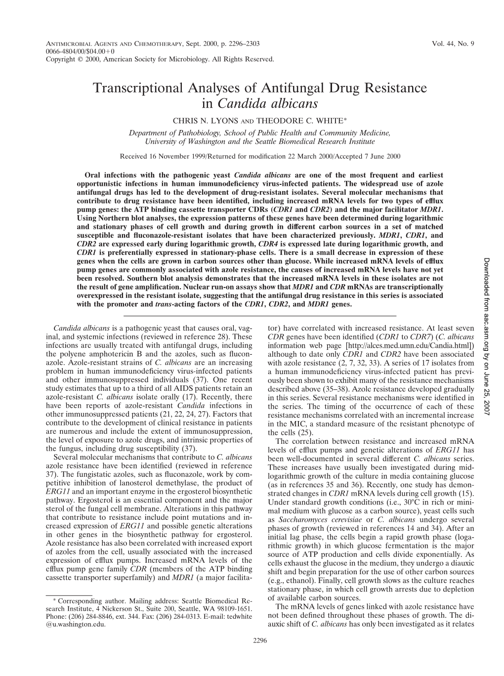 Transcriptional Analyses of Antifungal Drug Resistance in Candida Albicans