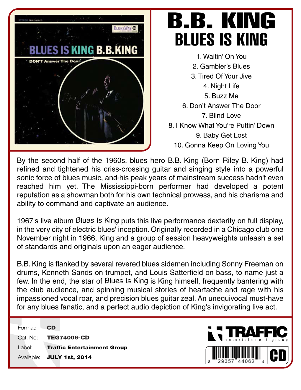 TEG 74006 BB KING Blues Is King CD