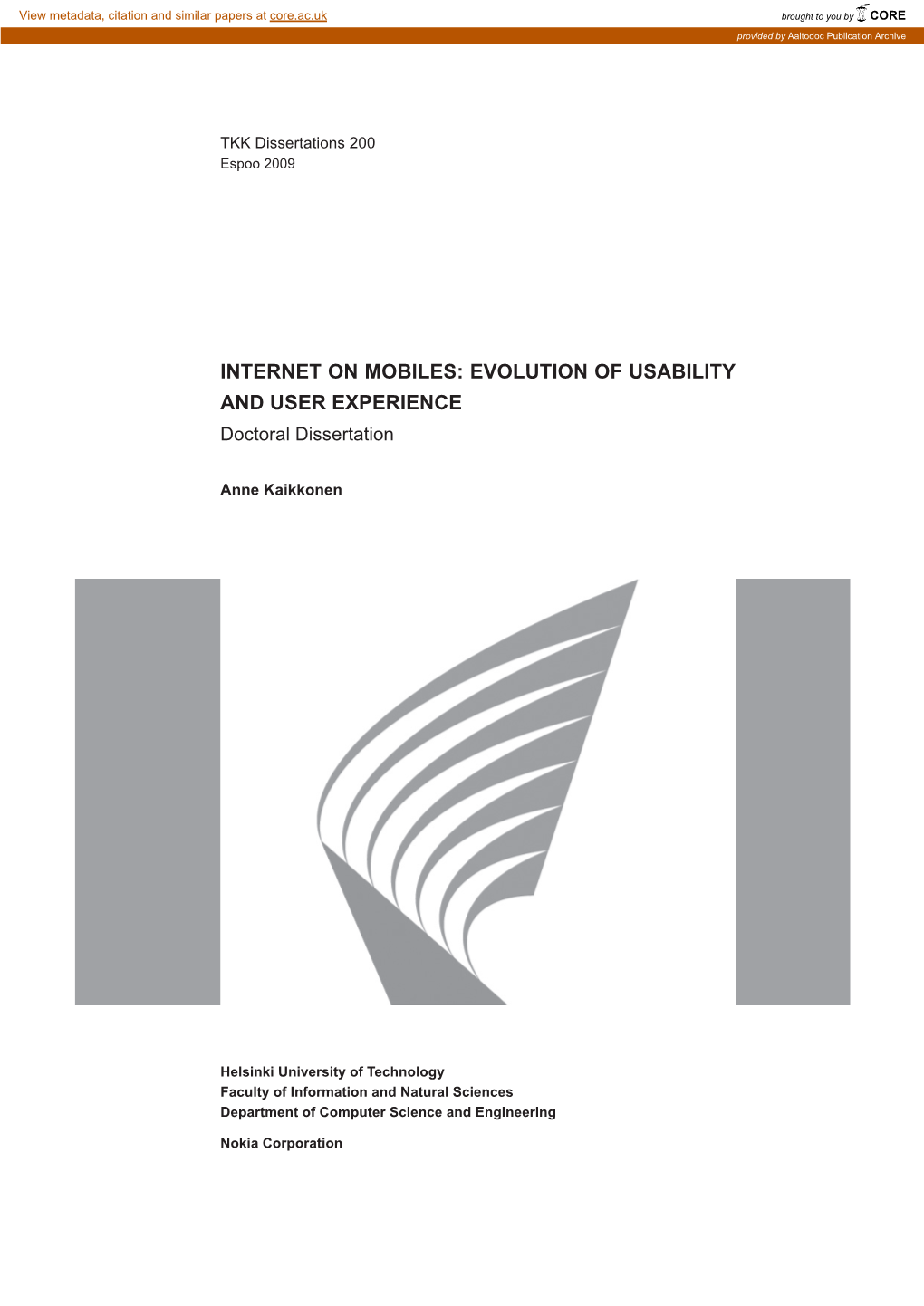 INTERNET on MOBILES: EVOLUTION of USABILITY and USER EXPERIENCE Doctoral Dissertation