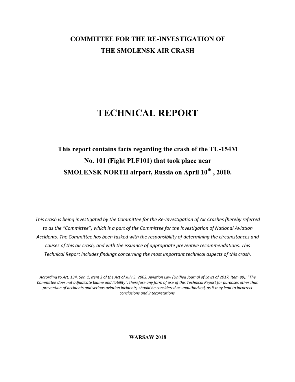 The Committee for the Re-Investigation of the Crash of TU-154M, No