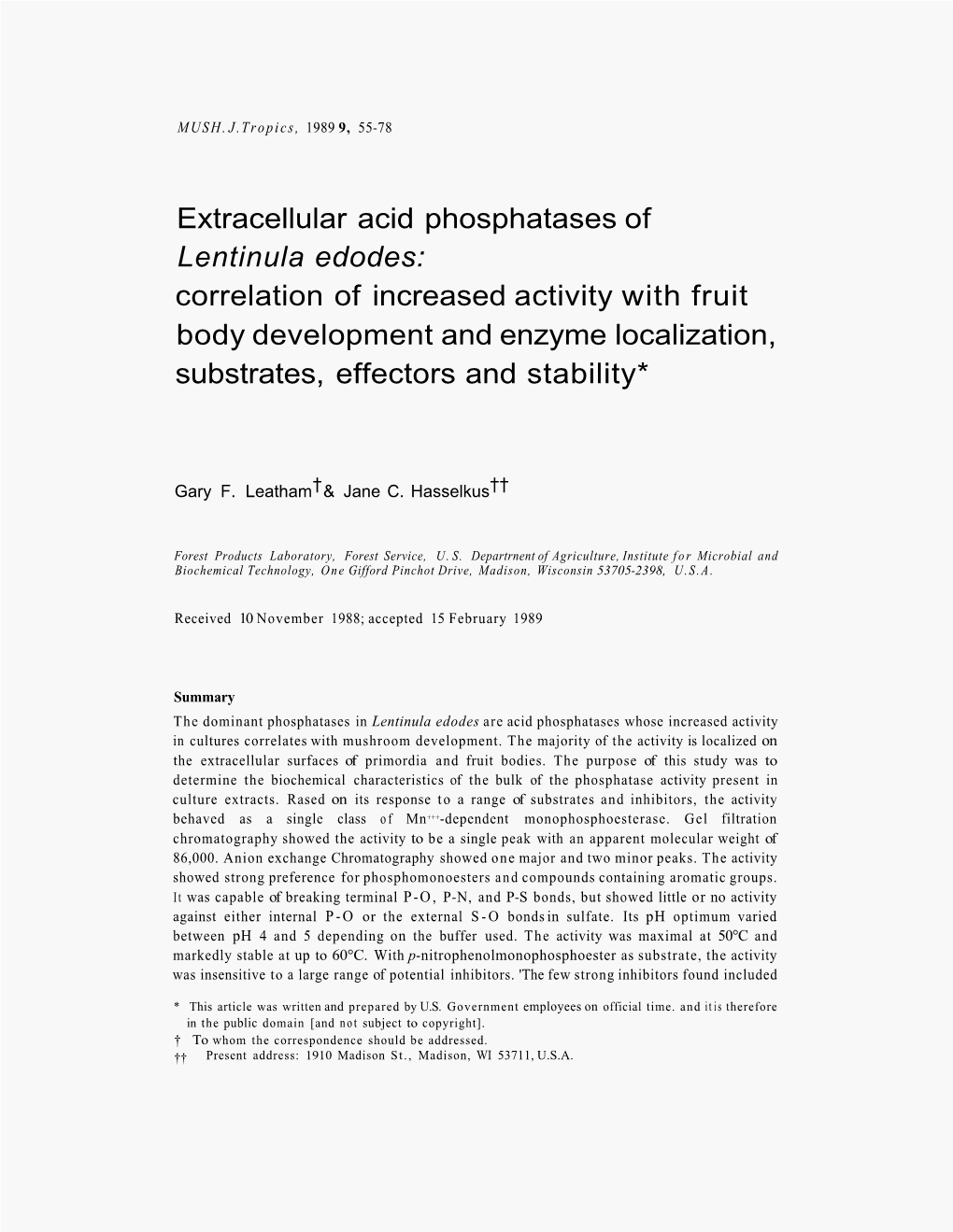 Extracellular Acid Phosphatases of Lentinula Edodes