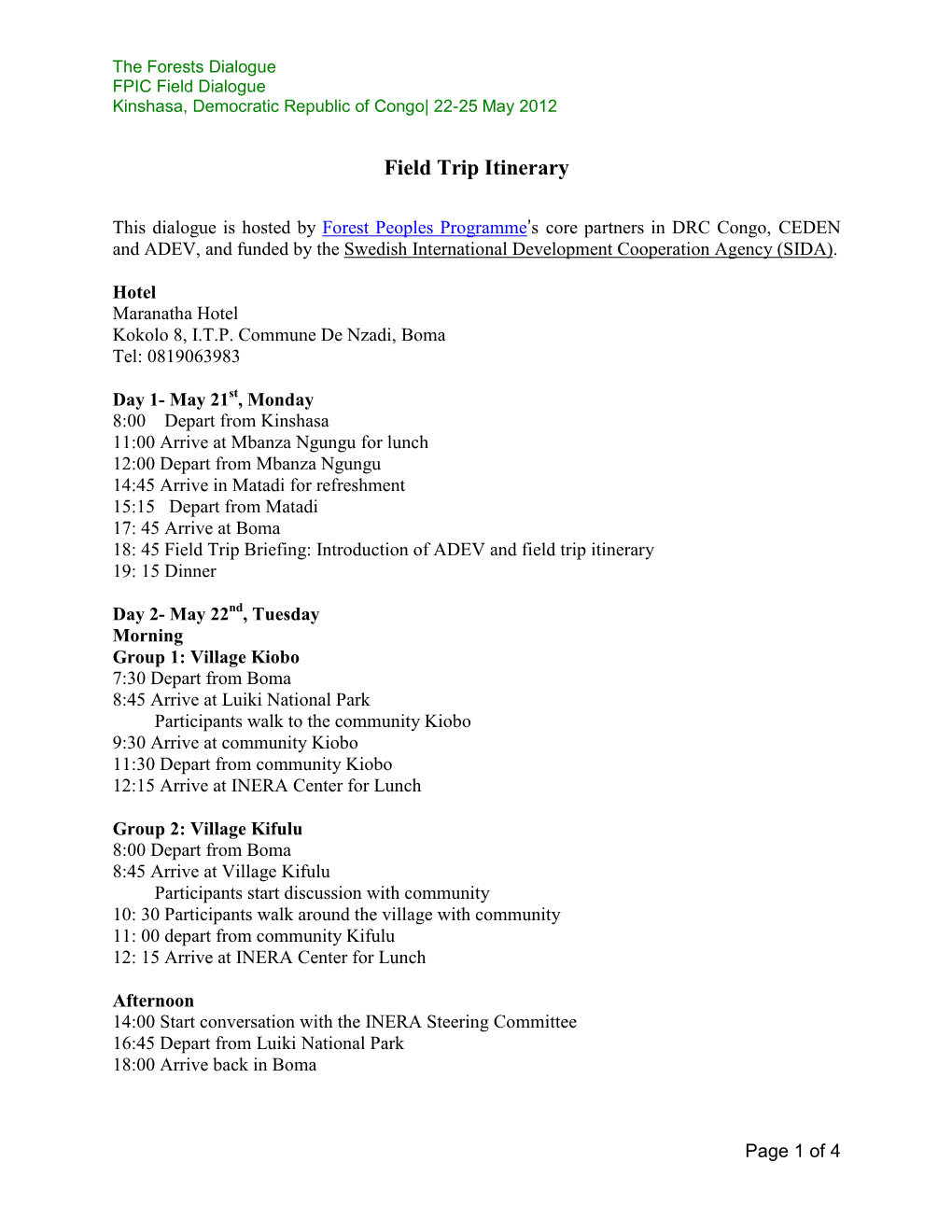 Field Trip Itinerary (English)