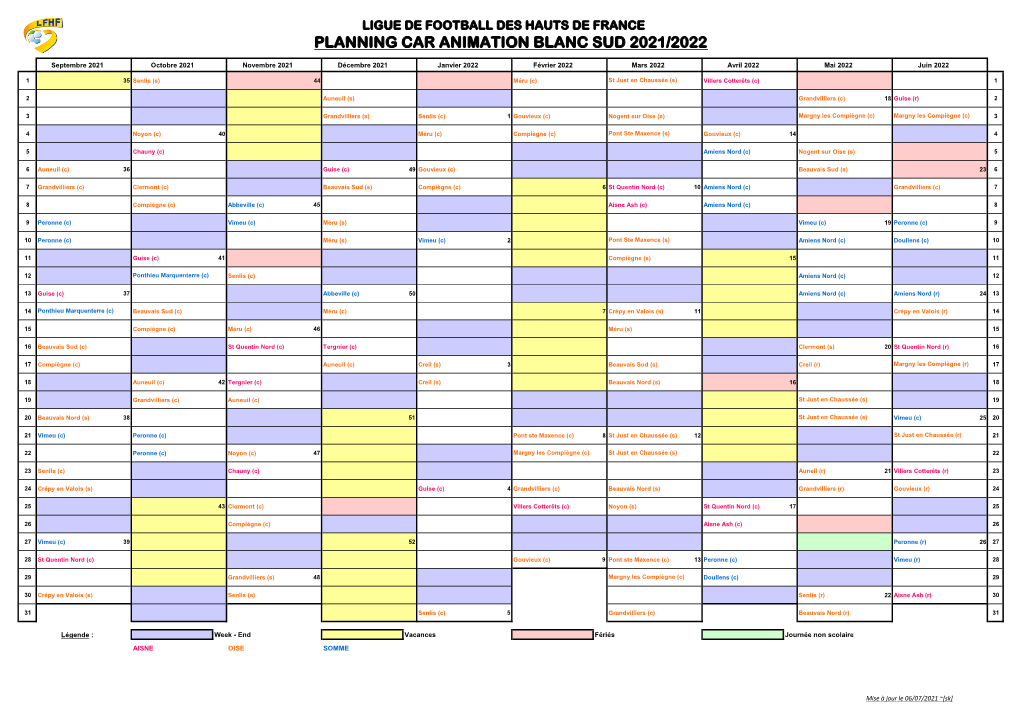 Planning Car Animation Blanc Sud 2021/2022