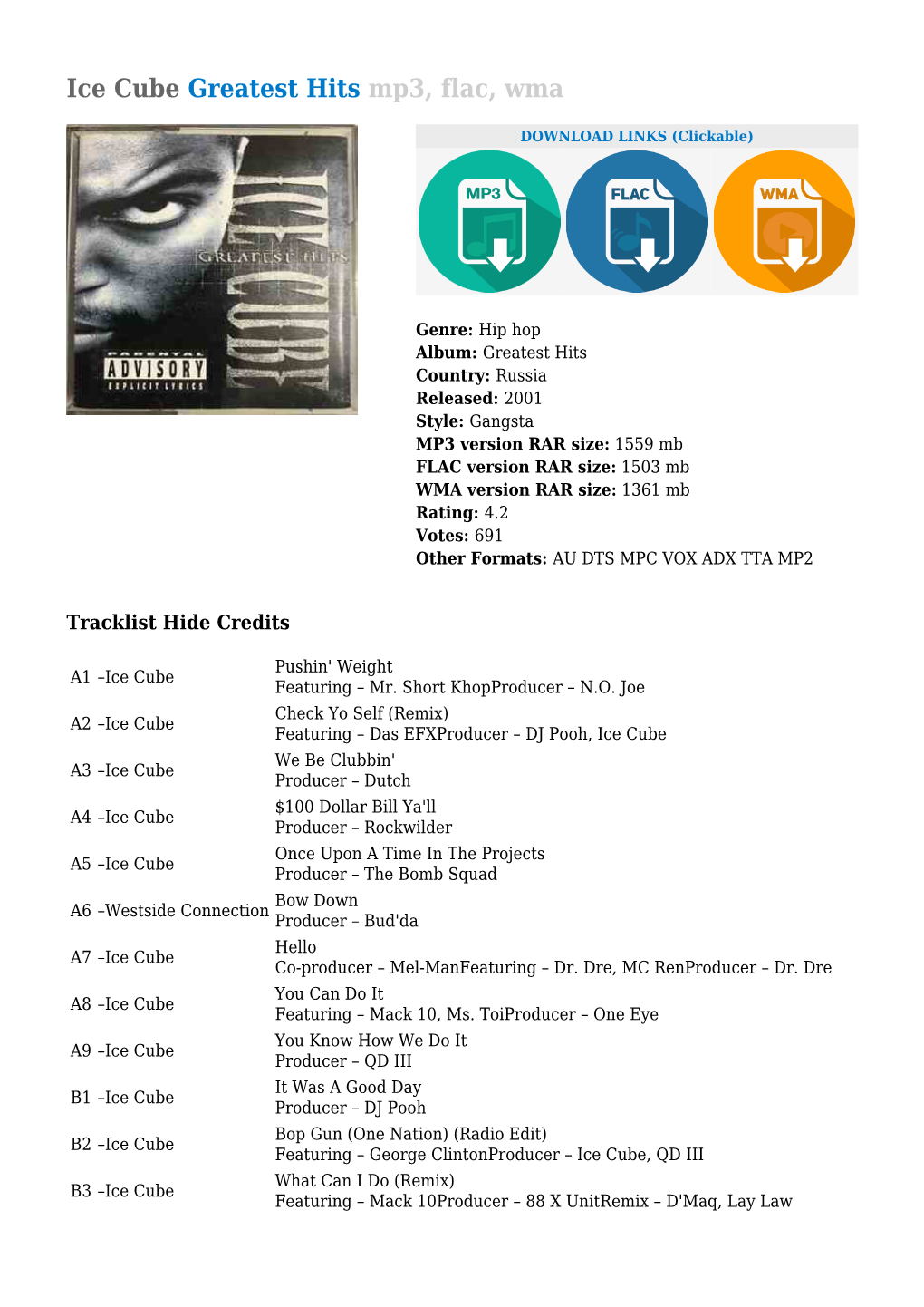 Ice Cube Greatest Hits Mp3, Flac, Wma