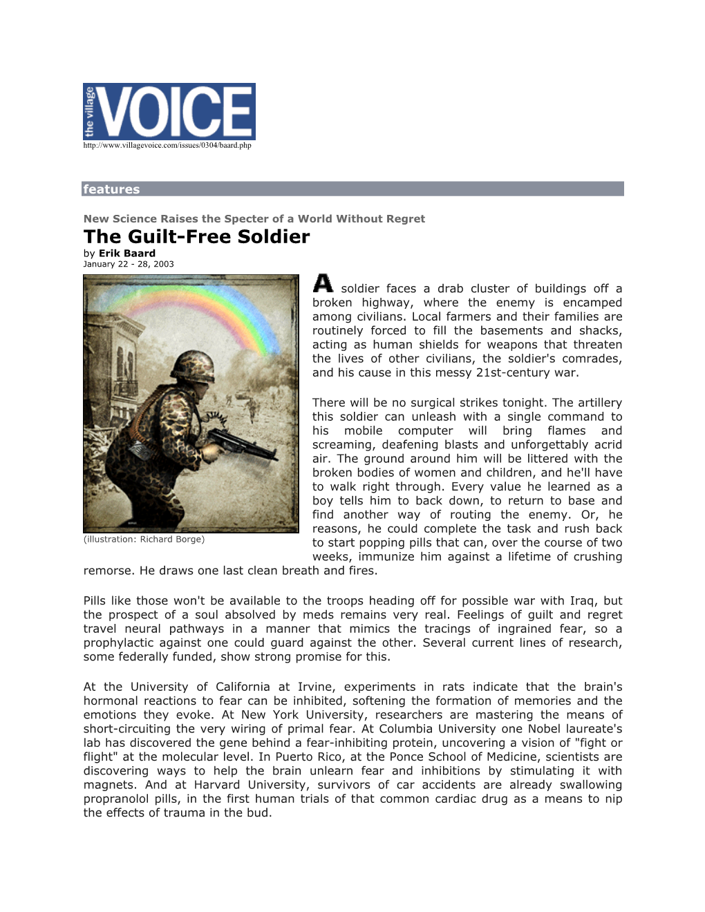 The Guilt-Free Soldier by Erik Baard January 22 - 28, 2003