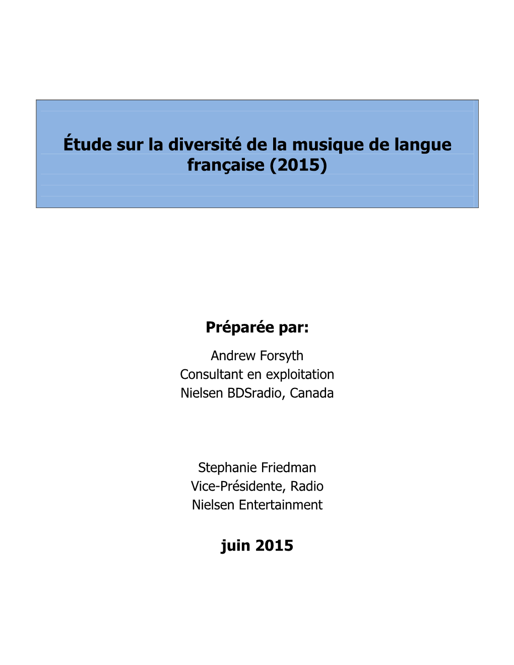 Étude Sur La Diversité De La Musique De Langue Française (2015)