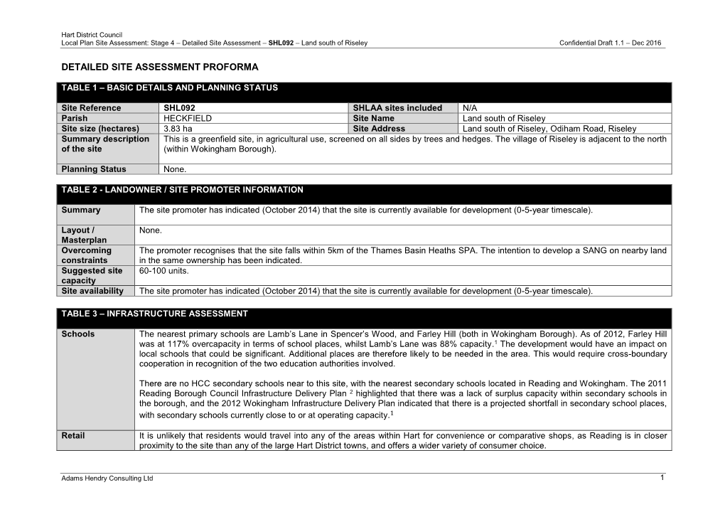 Detailed Site Assessment Proforma