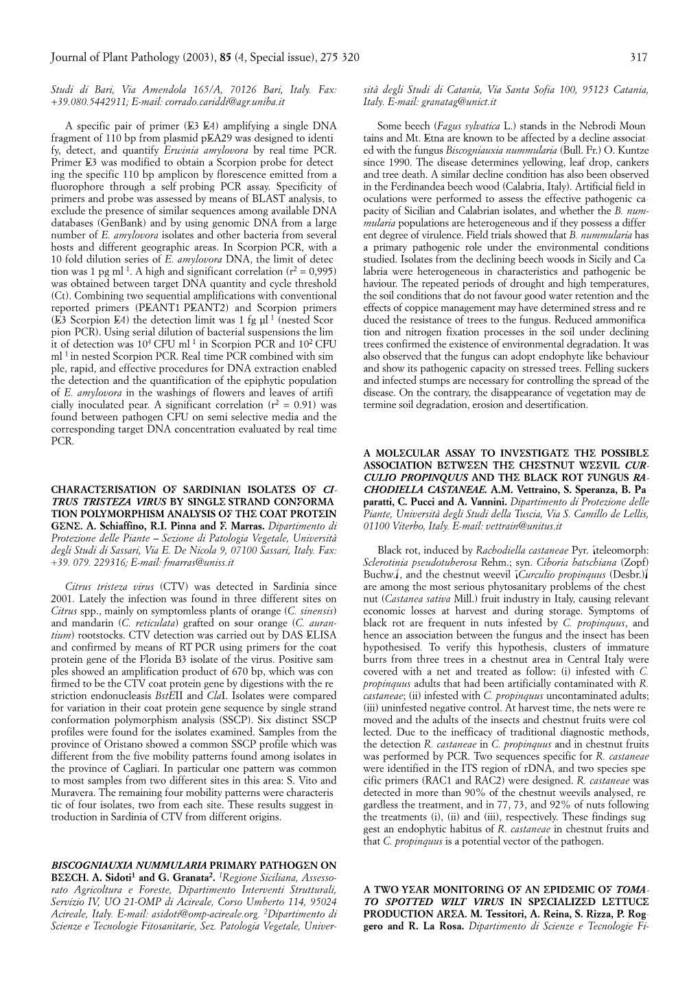 2003 a Molecular Assay to Investigate the Possible