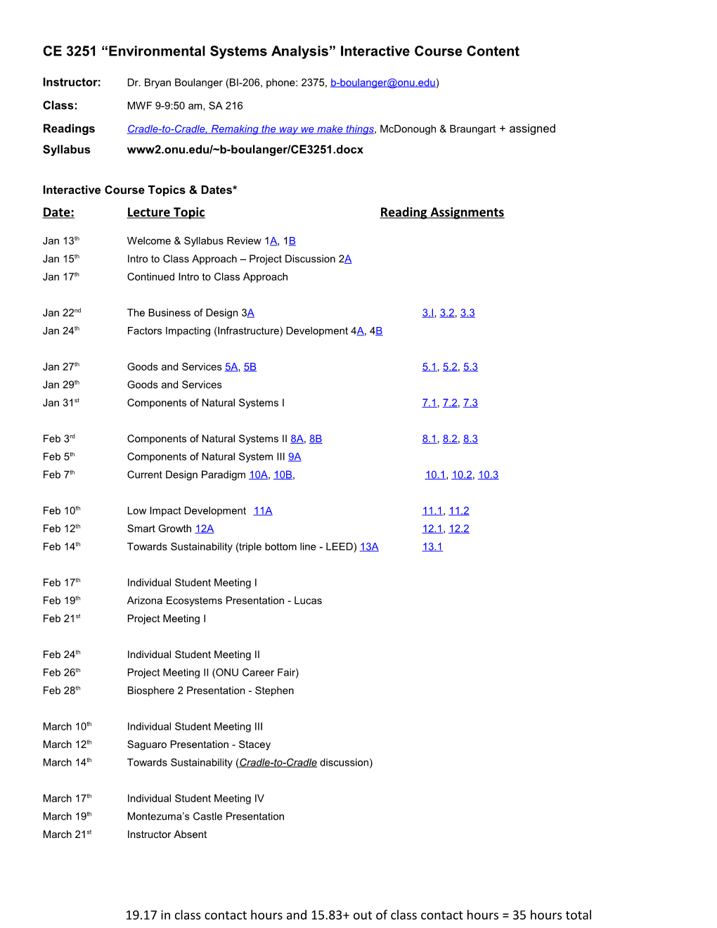 CE 3251 Environmental Systems Analysis Interactive Course Content