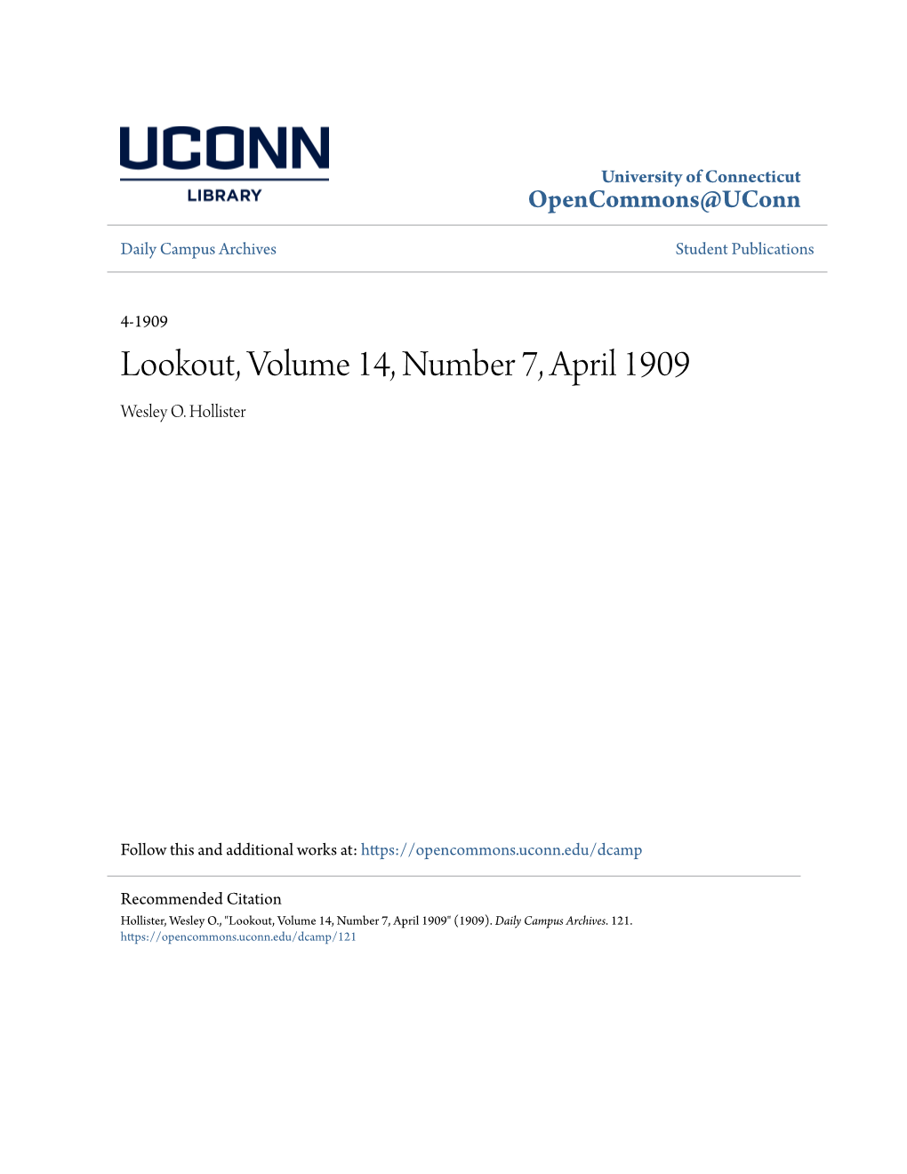 Lookout, Volume 14, Number 7, April 1909 Wesley O