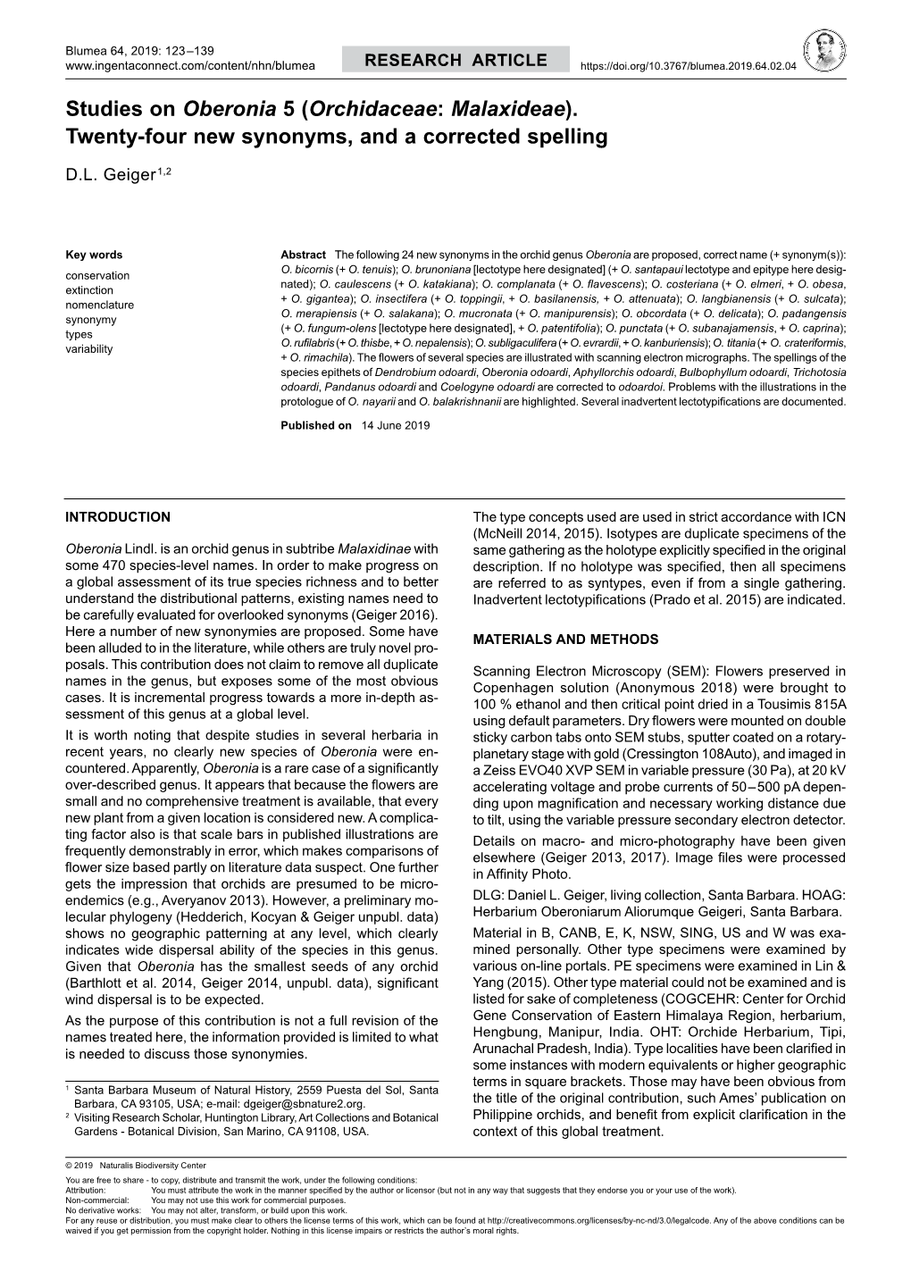 Studies on Oberonia 5 (Orchidaceae: Malaxideae). Twenty-Four New Synonyms, and a Corrected Spelling