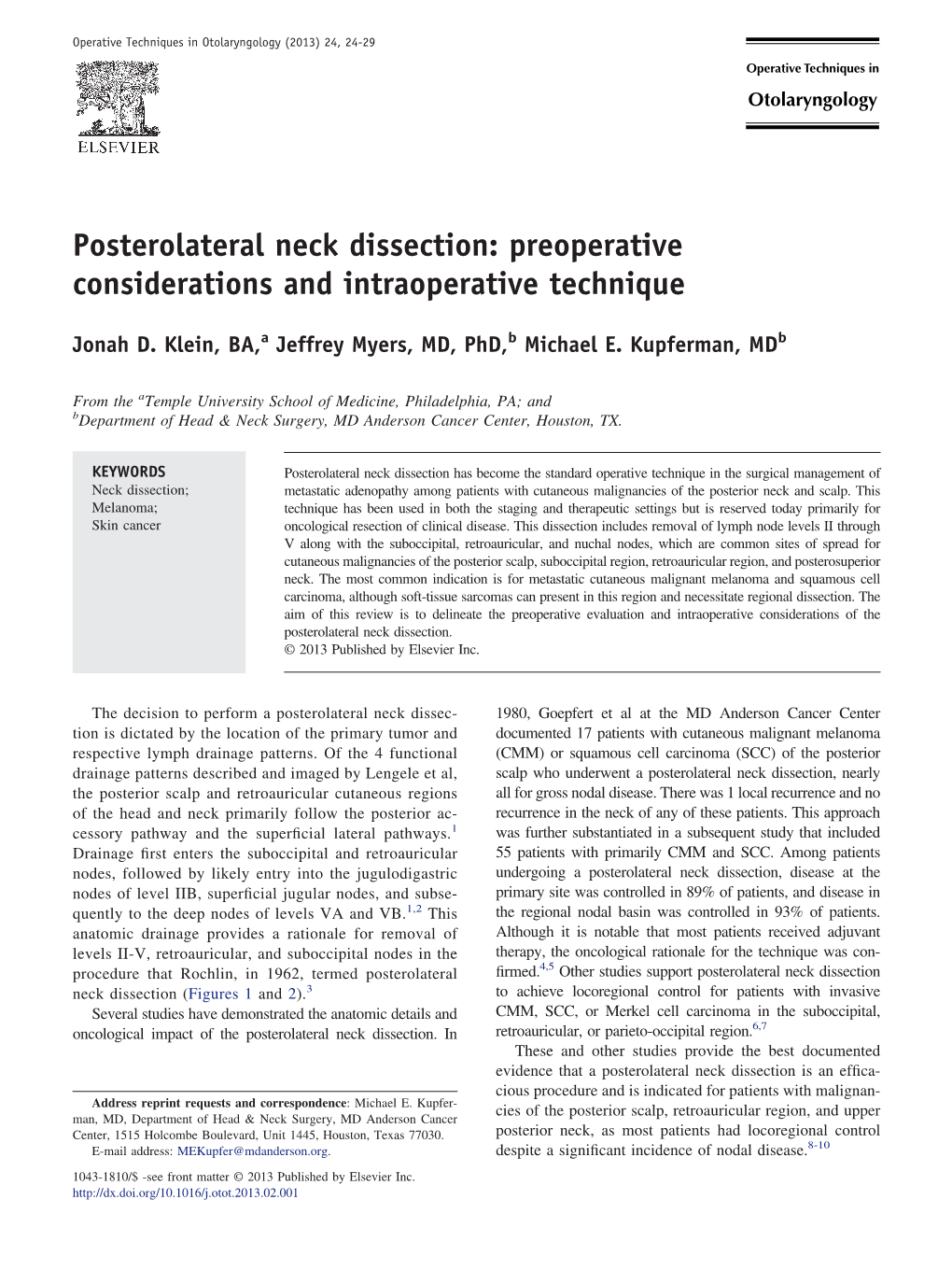 Posterolateral Neck Dissection: Preoperative Considerations and Intraoperative Technique