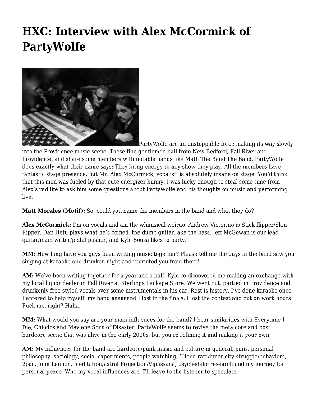 HXC: Interview with Alex Mccormick of Partywolfe,Hxc: Make Punk