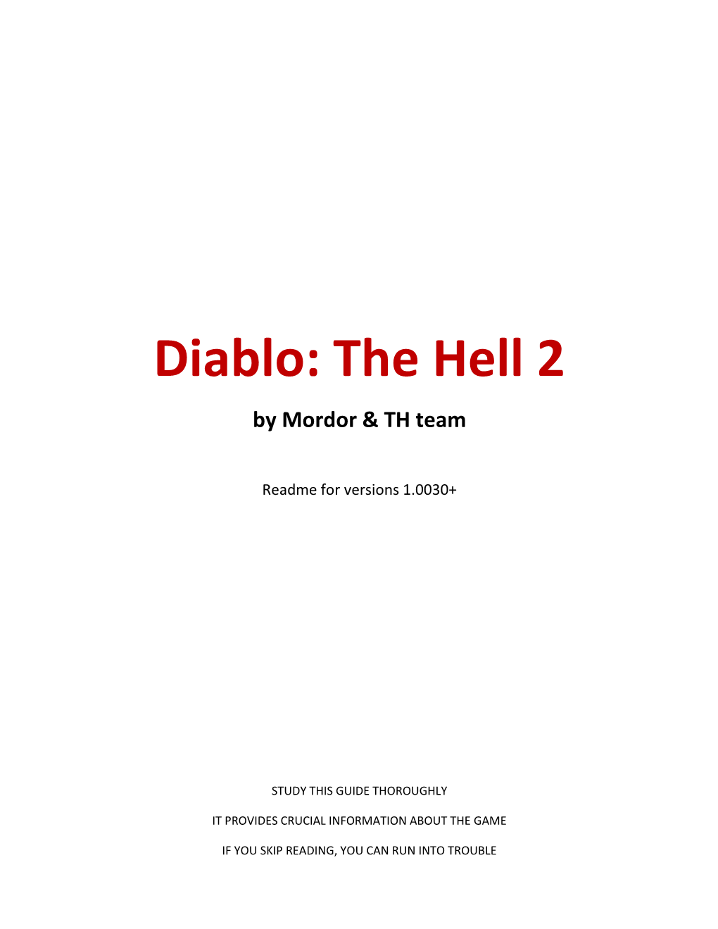 Diablo: the Hell 2 by Mordor & TH Team