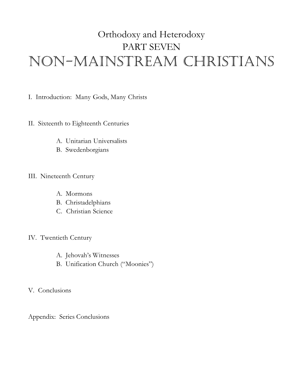 Non-Mainstream Christians
