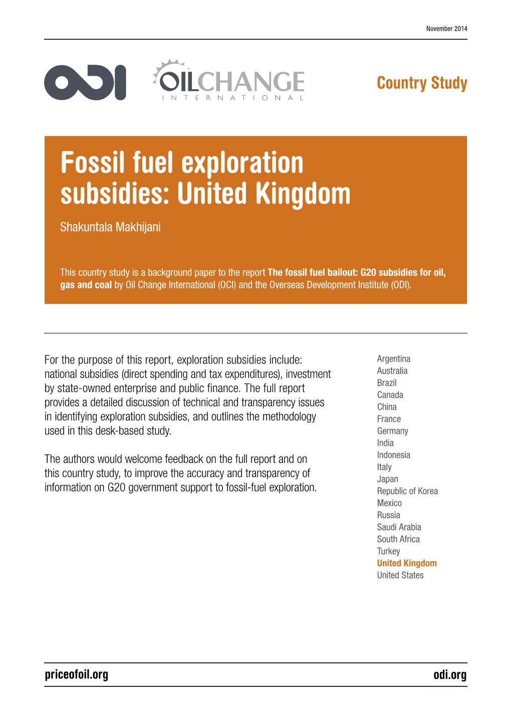 Fossil Fuel Exploration Subsidies: United Kingdom Shakuntala Makhijani