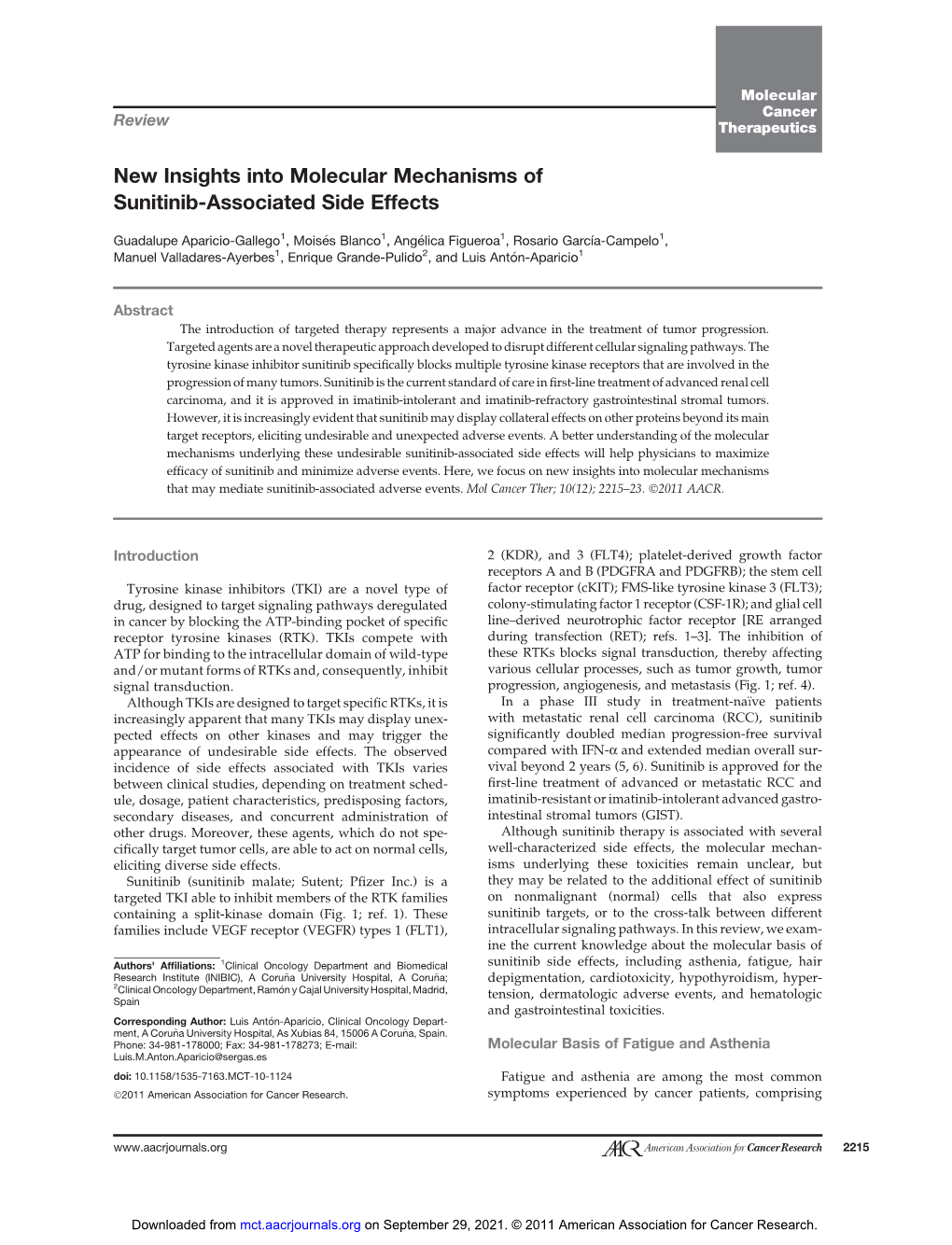 New Insights Into Molecular Mechanisms of Sunitinib-Associated Side Effects