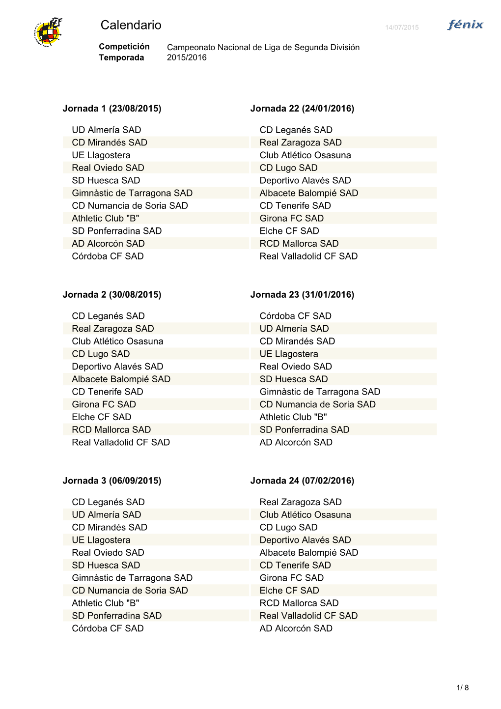 Calendario 14/07/2015