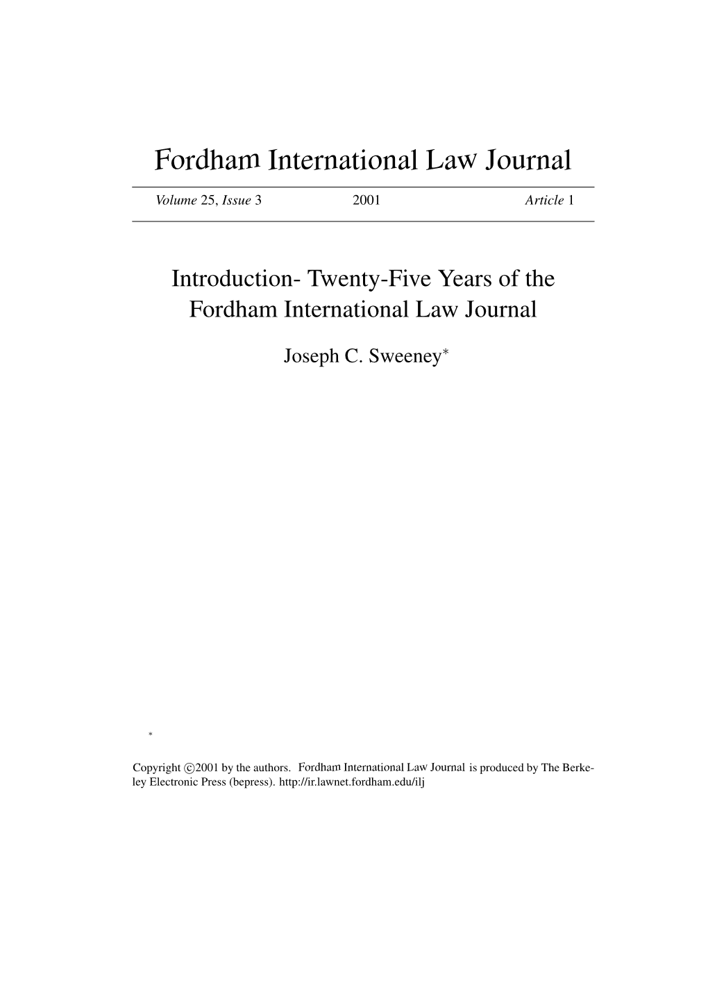 Introduction- Twenty-Five Years of the Fordham International Law Journal