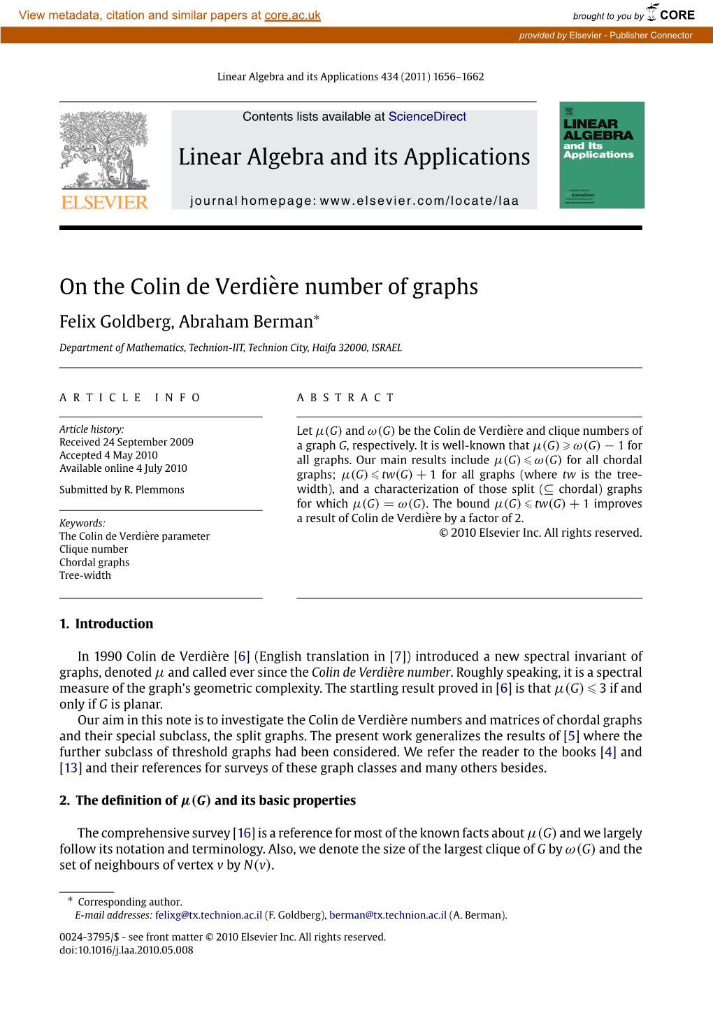 On the Colin De Verdiã¨Re Number of Graphs