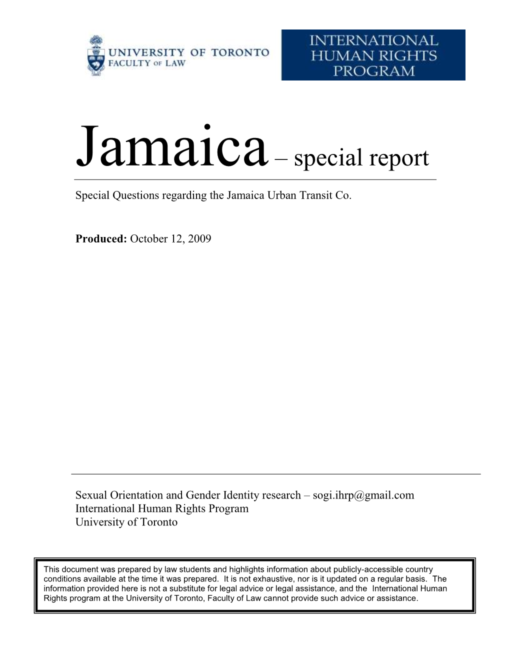Jamaica – Special Report Special Questions Regarding the Jamaica Urban Transit Co