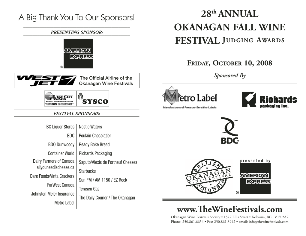 28Th Annual Okanagan Fall Wine Festival Judging Awards